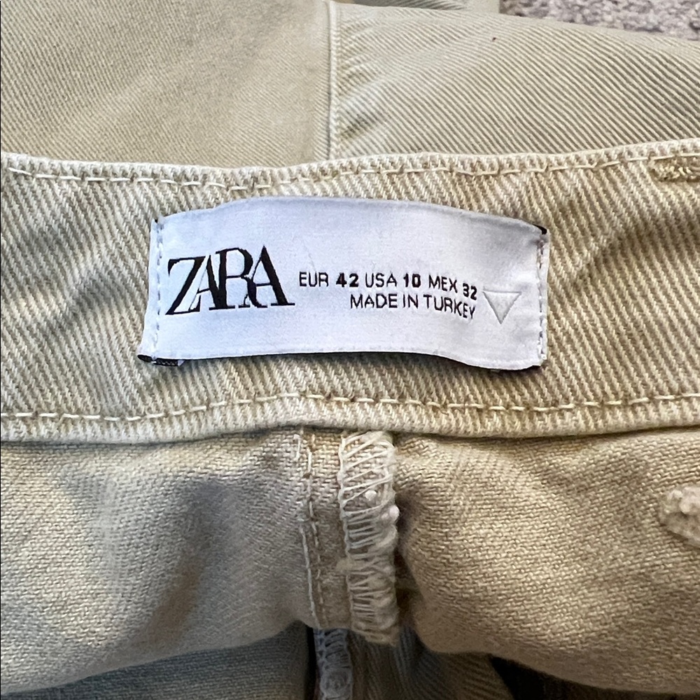 Zara Light Tan Wide Leg Denim Trousers Size 10 - Picture 3 of 14
